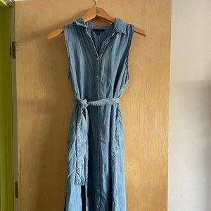 Banana Republic Chambray Midi Belted Sleeveless Shirt Dress Size XS